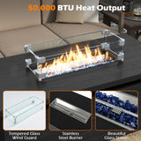 Propane Fire Pit Table 50000 BTU Gas Firepit with Removable Lid and Tempered Glass Wind Guard for Patio
