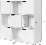 Free Standing 9 Cube Storage Wood Divider Bookcase for Home and Office