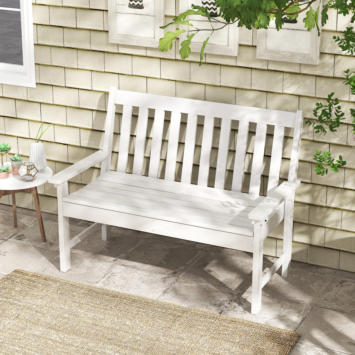 52 Inch All-Weather HDPE Outdoor Bench with Backrest and Armrests