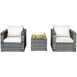 3 Pcs Patio Rattan Furniture Bistro Sofa Set with Cushioned