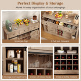 52 Inches Wine Bar Cabinet with LED Lights and Sliding Barn Doors