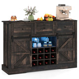 52 Inches Wine Bar Cabinet with LED Lights and Sliding Barn Doors