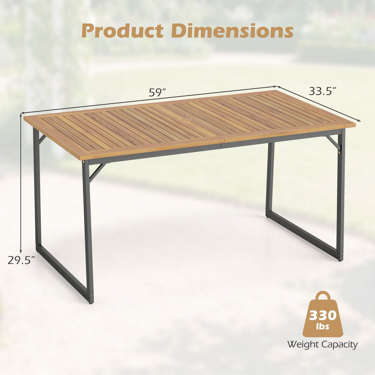 59" Acacia Wood Patio Dining Table for 6 with 1.97" Umbrella Hole