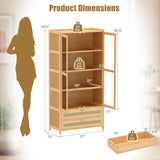 54.5" Bamboo Bookshelf with 2 Acrylic Doors 4 Shelves and 2 Drawers for Home Office-Natural