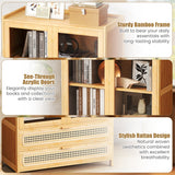 54.5" Bamboo Bookshelf with 2 Acrylic Doors 4 Shelves and 2 Drawers for Home Office-Natural