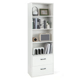 6-Tier Tall Freestanding Bookshelf with 4 Open Shelves and 2 Drawers
