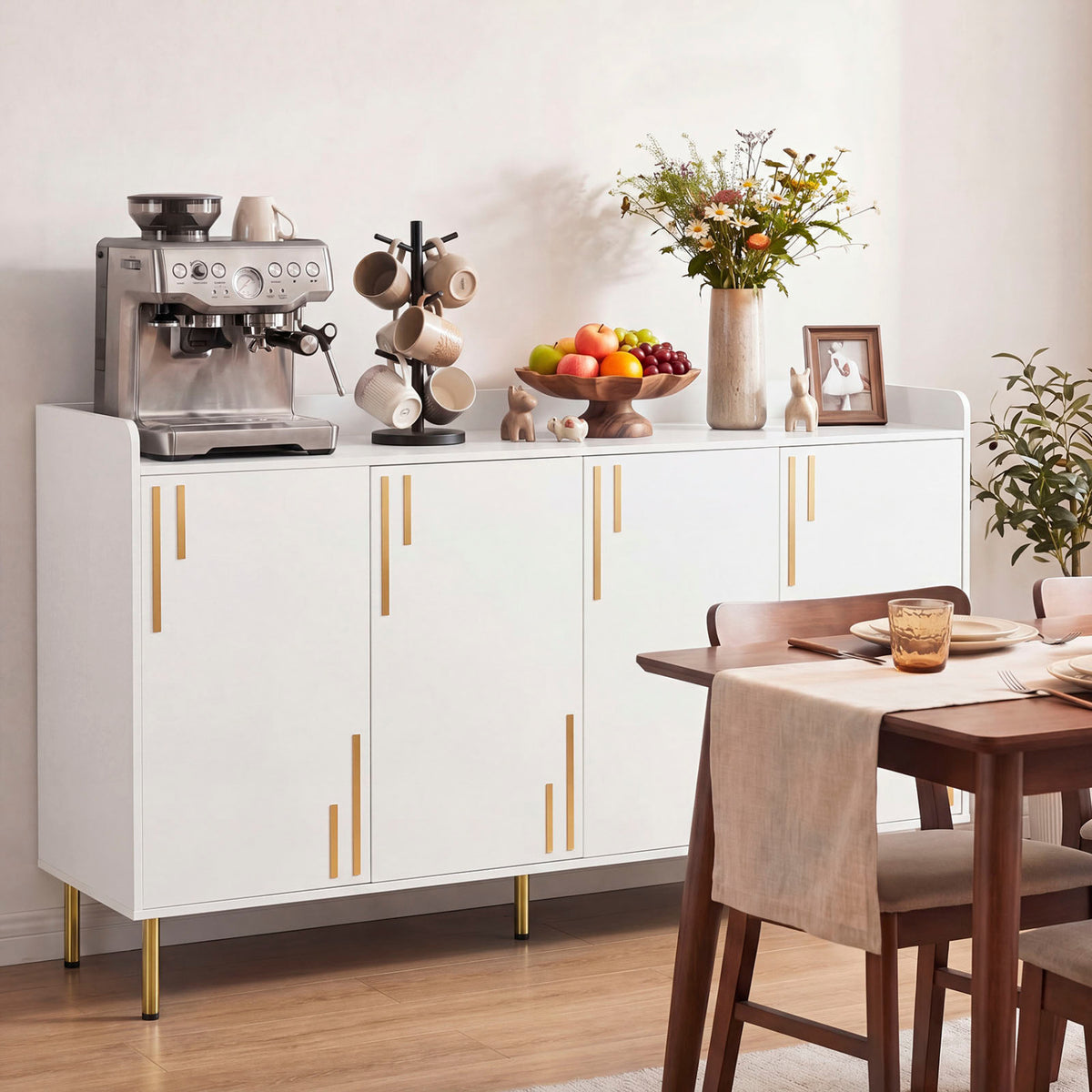 55" Buffet Cabinet with 4 Doors and 5 Metal Legs Modern Credenza