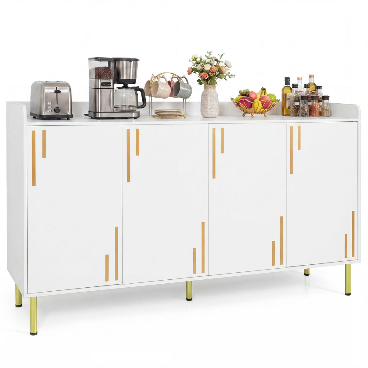 55" Buffet Cabinet with 4 Doors and 5 Metal Legs Modern Credenza
