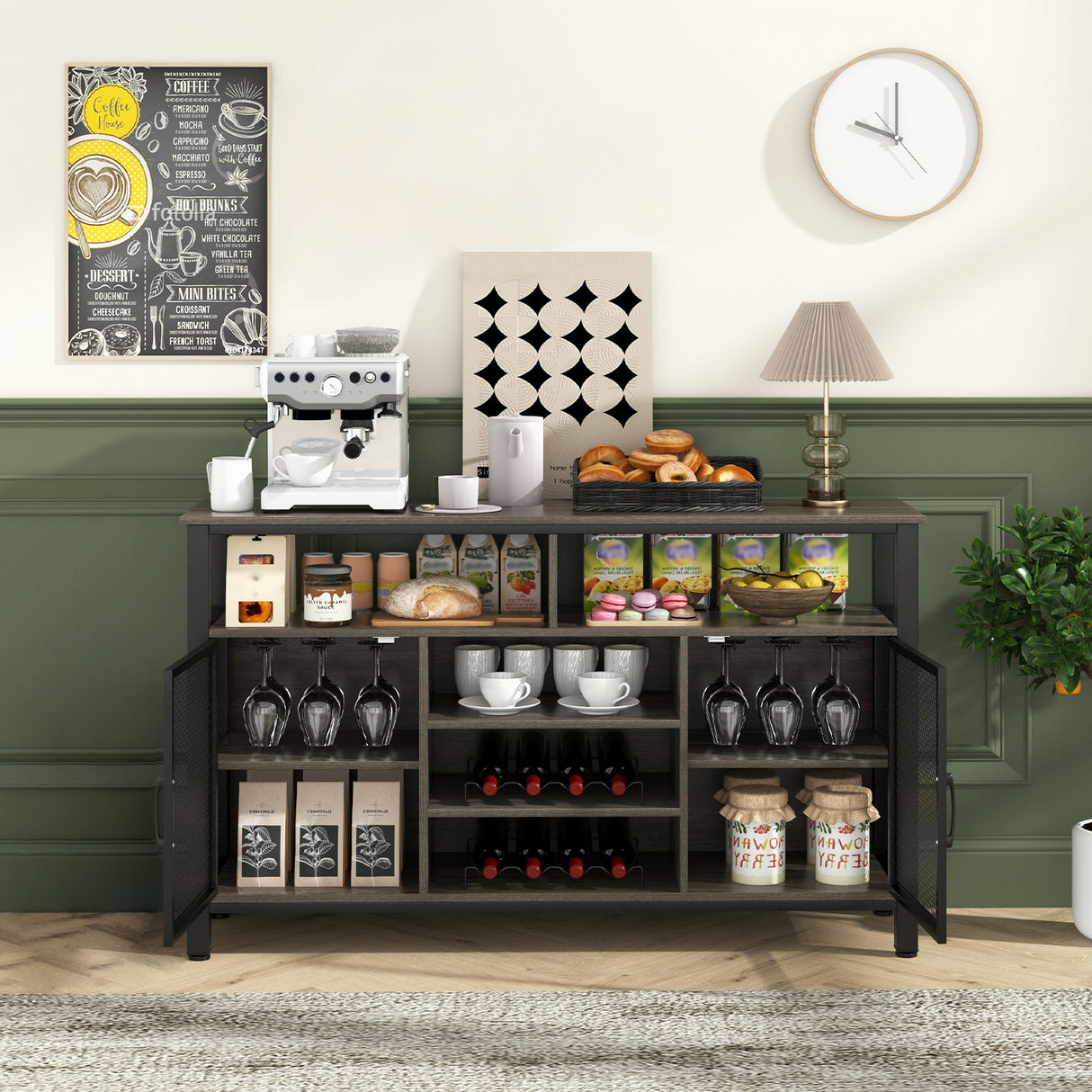 55-Inch Buffet Sideboard with 8-Bottle Wine Racks and Wine Glass Holders