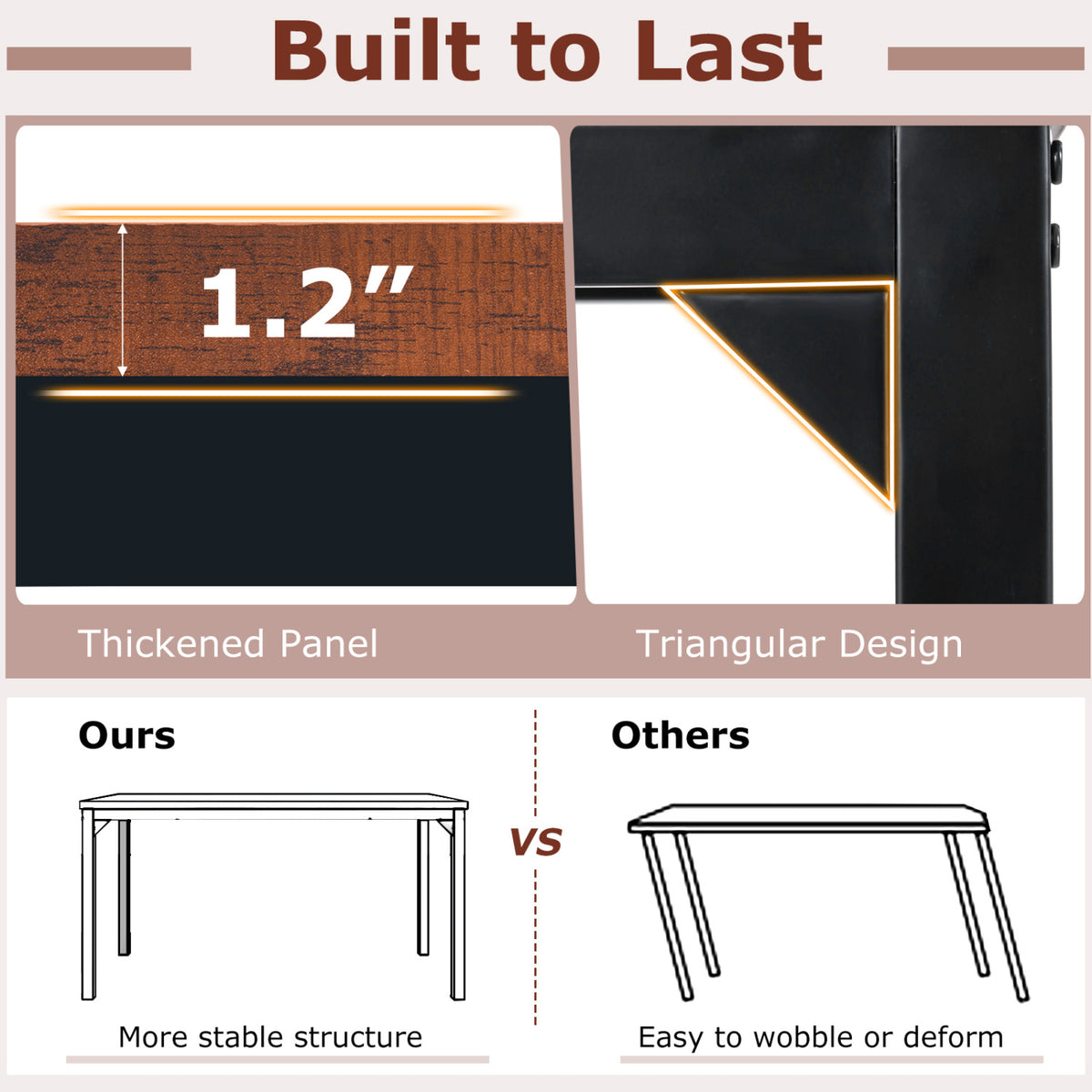 55 Inch Conference Table with Heavy-duty Metal Frame-Brown