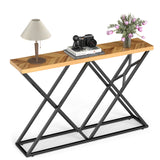 55 Inch Console Table with Solid Metal Frame and Storage-Wood