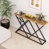 55 Inch Console Table with Solid Metal Frame and Storage-Wood