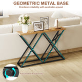 55 Inch Console Table with Solid Metal Frame and Storage-Wood