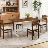 55 Inch Dining Table for 4-6 People Rectangular Kitchen Table with Solid Wood Trestle Base-Walnut