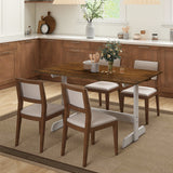 55 Inch Dining Table for 4-6 People Rectangular Kitchen Table with Solid Wood Trestle Base-Walnut