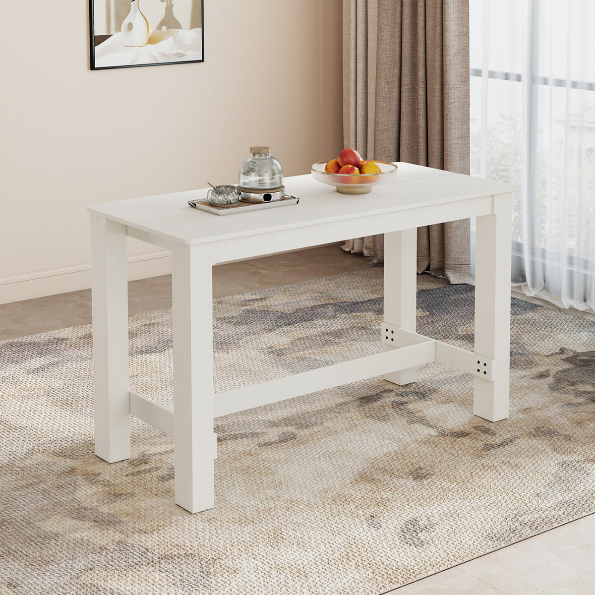 55 Inch Rectangular Farmhouse Kitchen Table for 4-6 People-White