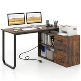 Reversible L Shaped Desk with 3 Drawers Home Office Desk with Adjustable Shelf