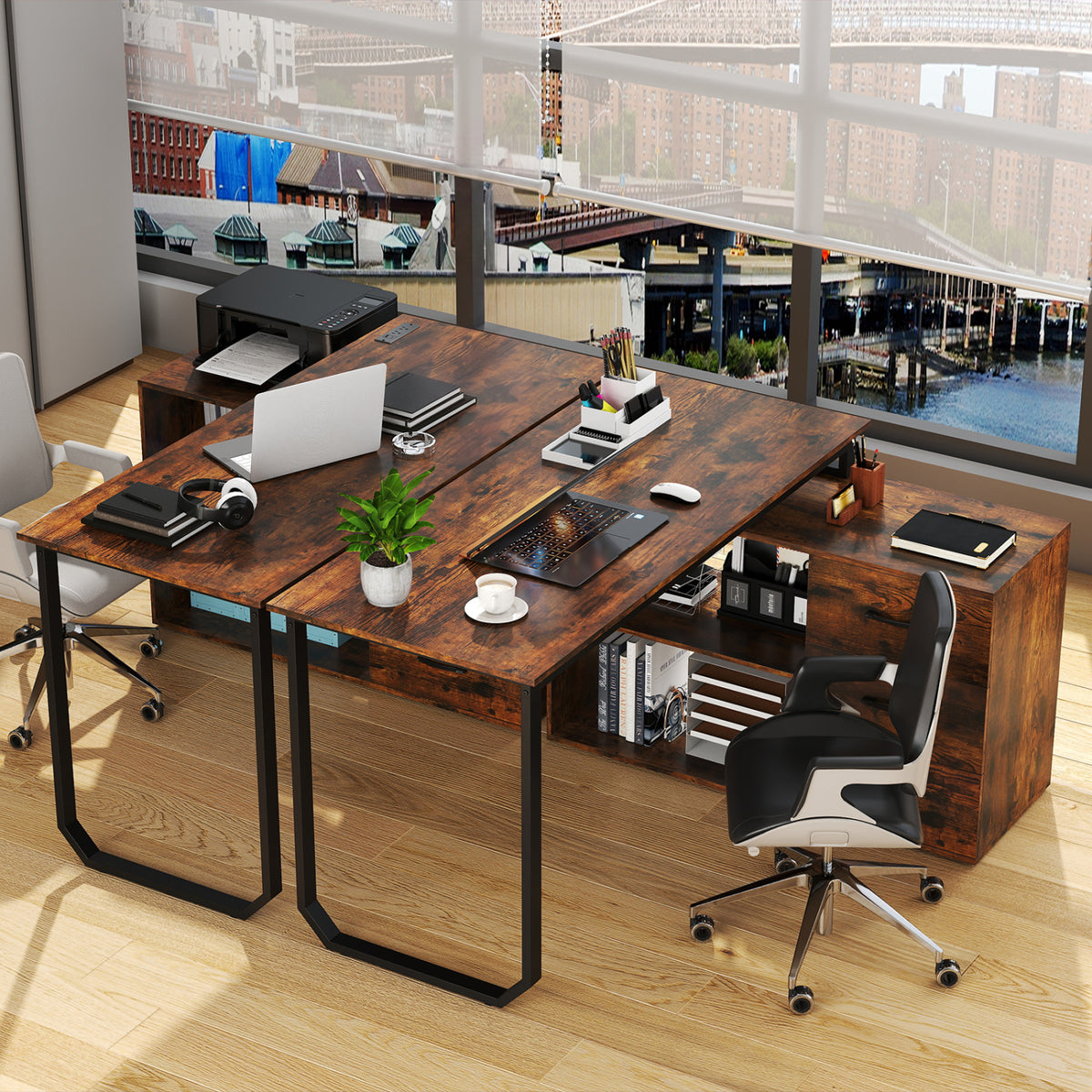 Reversible L Shaped Desk with 3 Drawers Home Office Desk with Adjustable Shelf