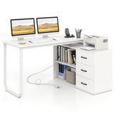 Reversible L Shaped Desk with 3 Drawers Home Office Desk with Adjustable Shelf