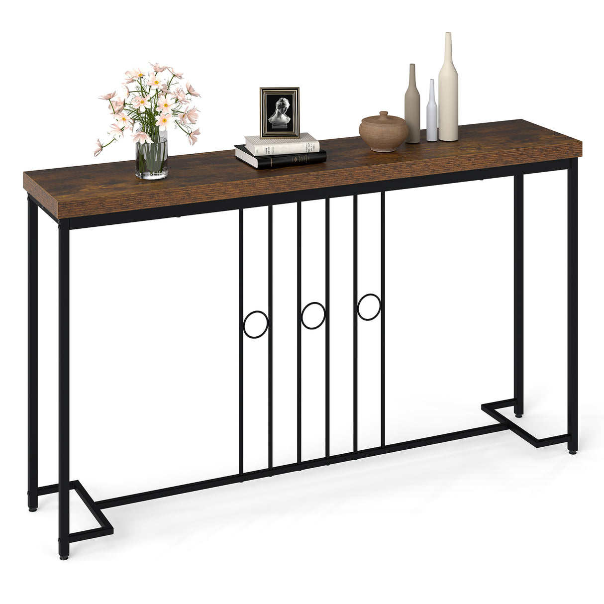 55" Industrial Console Table with H-Shaped Base-Brown