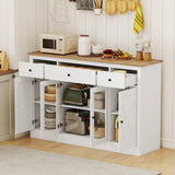 55" Large Buffet Sideboard Kitchen Storage Cabinet with 3 Drawers 2 See-through Doors Adjustable Shelves Wine Bar Table
