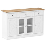 55" Large Buffet Sideboard Kitchen Storage Cabinet with 3 Drawers 2 See-through Doors Adjustable Shelves Wine Bar Table