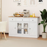 55" Large Buffet Sideboard Kitchen Storage Cabinet with 3 Drawers 2 See-through Doors Adjustable Shelves Wine Bar Table