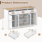 55" Large Buffet Sideboard Kitchen Storage Cabinet with 3 Drawers 2 See-through Doors Adjustable Shelves Wine Bar Table