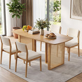 55" Solid Rubber Wood Dining Table Set for 4 People with Rounded Edges-Natural
