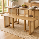 55" Solid Rubber Wood Dining Bench with Rattan Legs-Natural