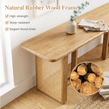 55" Solid Rubber Wood Dining Bench with Rattan Legs-Natural