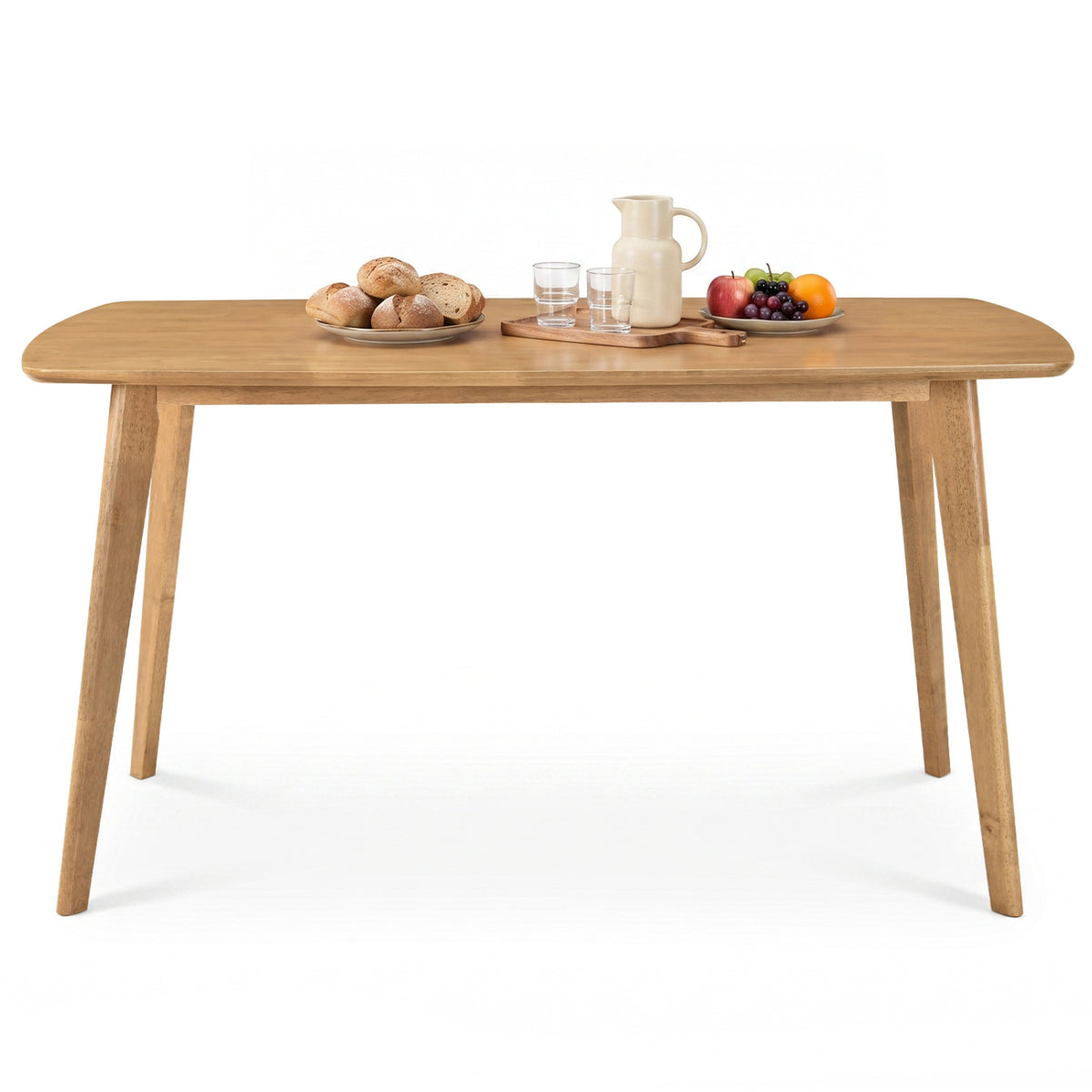 55" Solid Wood Dining Table for 4-6 People with Rounded Edges-Natural