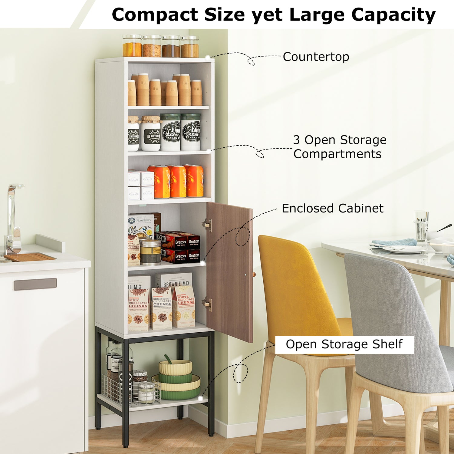 57 Inch Bathroom Tall Cabinet with 1 Door and 4 Shelves Narrow Storage Unit