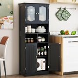 58.5 Inch Freestanding Linen Bathroom Storage Cabinet with Frost Glass Doors