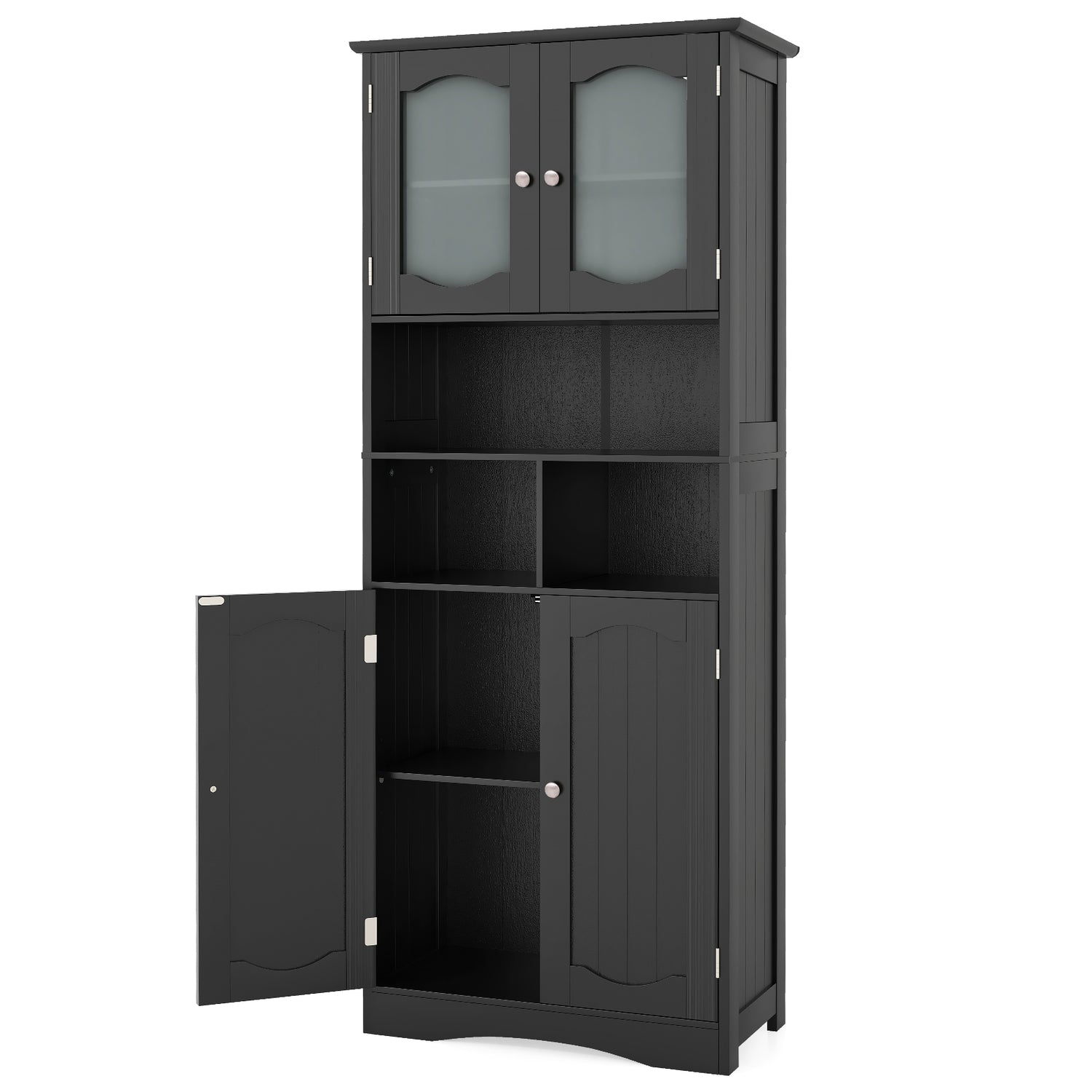 58.5 Inch Freestanding Linen Bathroom Storage Cabinet with Frost Glass Doors