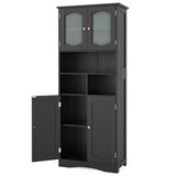 58.5 Inch Freestanding Linen Bathroom Storage Cabinet with Frost Glass Doors