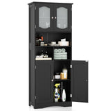 58.5 Inch Freestanding Linen Bathroom Storage Cabinet with Frost Glass Doors
