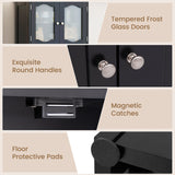 58.5 Inch Freestanding Linen Bathroom Storage Cabinet with Frost Glass Doors