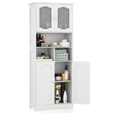 58.5 Inch Freestanding Linen Bathroom Storage Cabinet with Frost Glass Doors