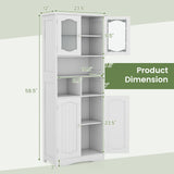 58.5 Inch Freestanding Linen Bathroom Storage Cabinet with Frost Glass Doors