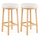 27" Bar Stools Set of 2 Upholstered Barstools with Boucle Fabric Seats-White