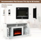 58 Inch Fireplace TV Stand with LED Lights with Storage Cabinets and Glass Doors