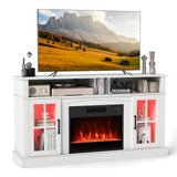 58 Inch Fireplace TV Stand with LED Lights with Storage Cabinets and Glass Doors