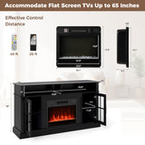 58 Inch Fireplace TV Stand with LED Lights with Storage Cabinets and Glass Doors