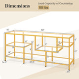 58 Inch TV Console Table with Tempered Glass Shelves for Living Room-Gold