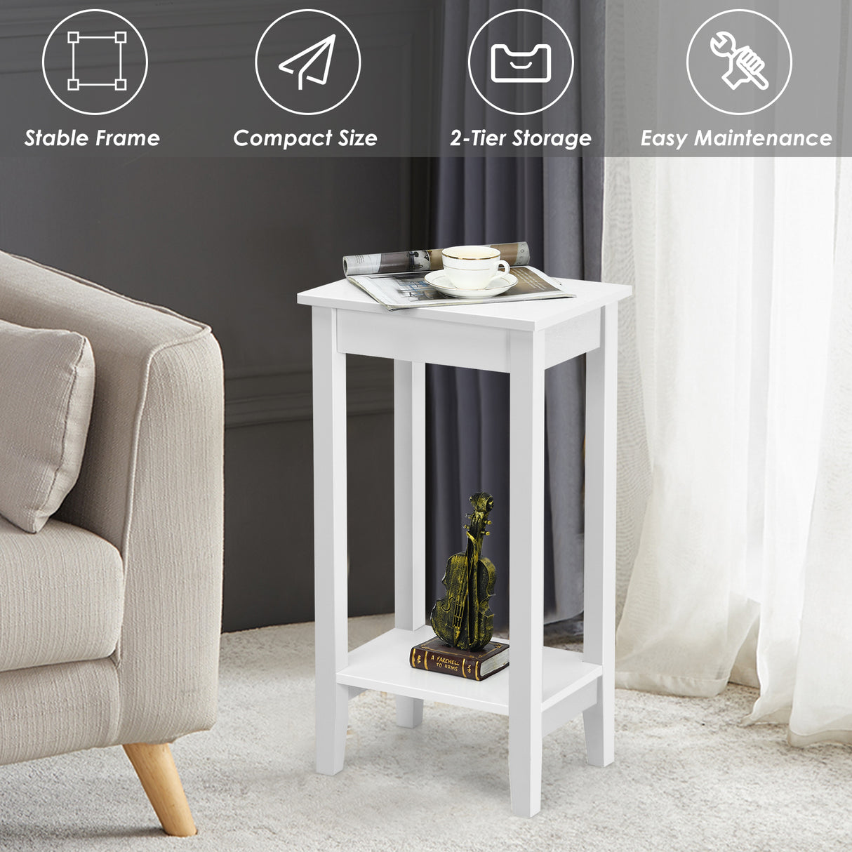 Set of 2 Versatile 2-Tier End Table with Storage Shelf