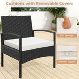 3-Piece Patio Furniture Set Rattan Bistro Chairs with Table-Beige