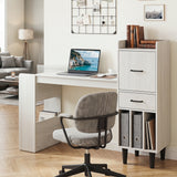 59" Home Office Desk with Side Storage Shelves and Drawer Cabinets for Bedroom-White