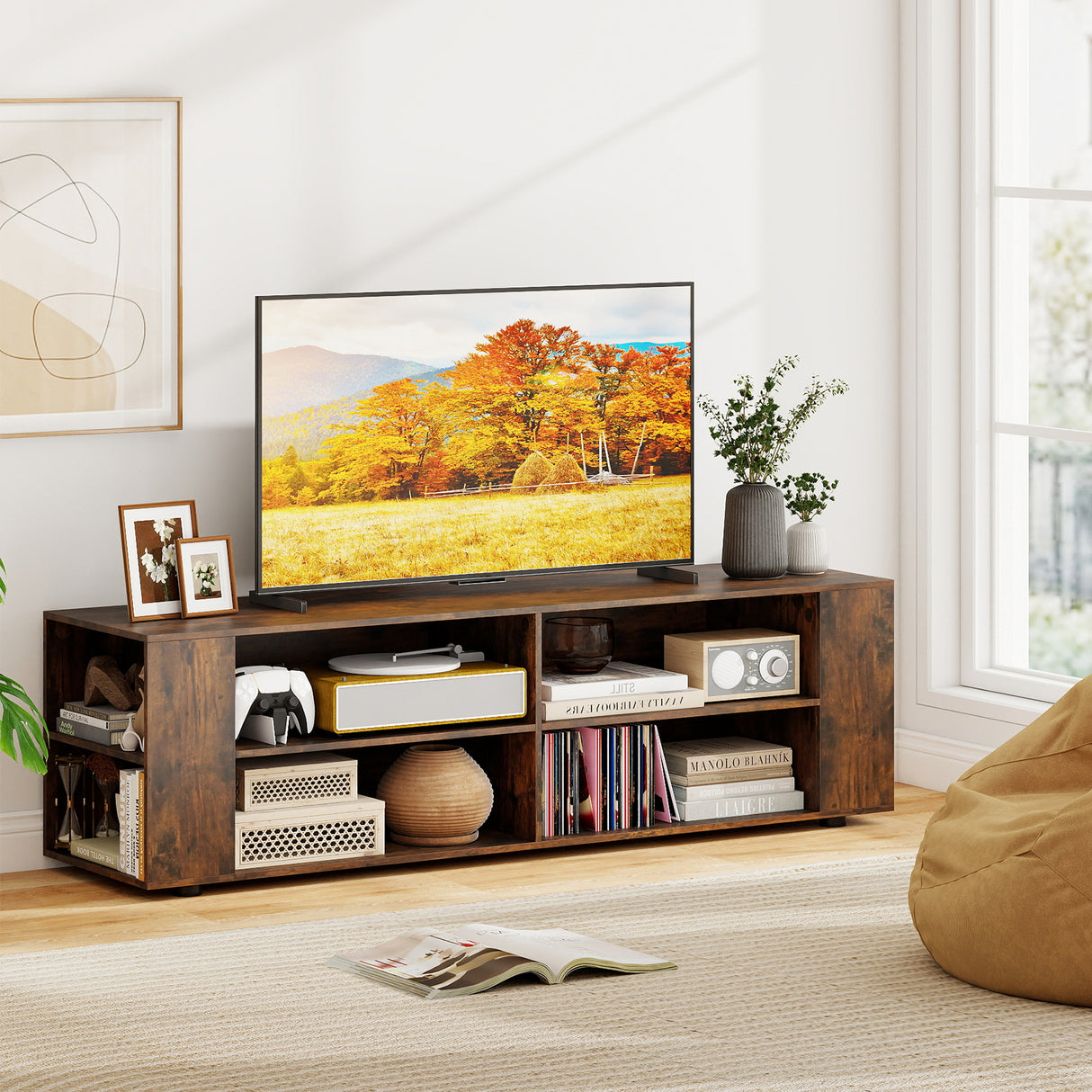 59 Inch Console Storage Entertainment Media Wood TV Stand