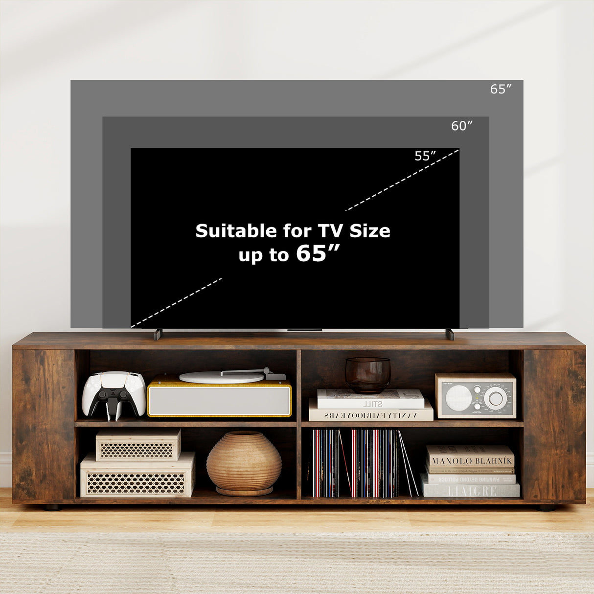 59 Inch Console Storage Entertainment Media Wood TV Stand